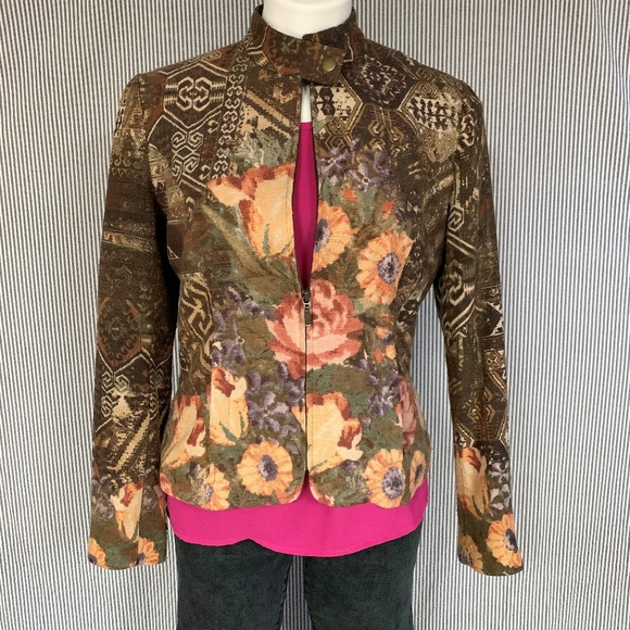 Coldwater Creek Tab Collar, Zip Floral Jacket, 6 - Picture 1 of 8